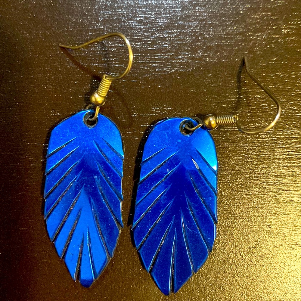 Blue feather earrings